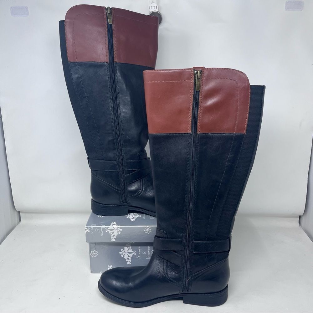 Marc Fisher Audrey Tall Leather Riding Boots Black Brown 6 Wide